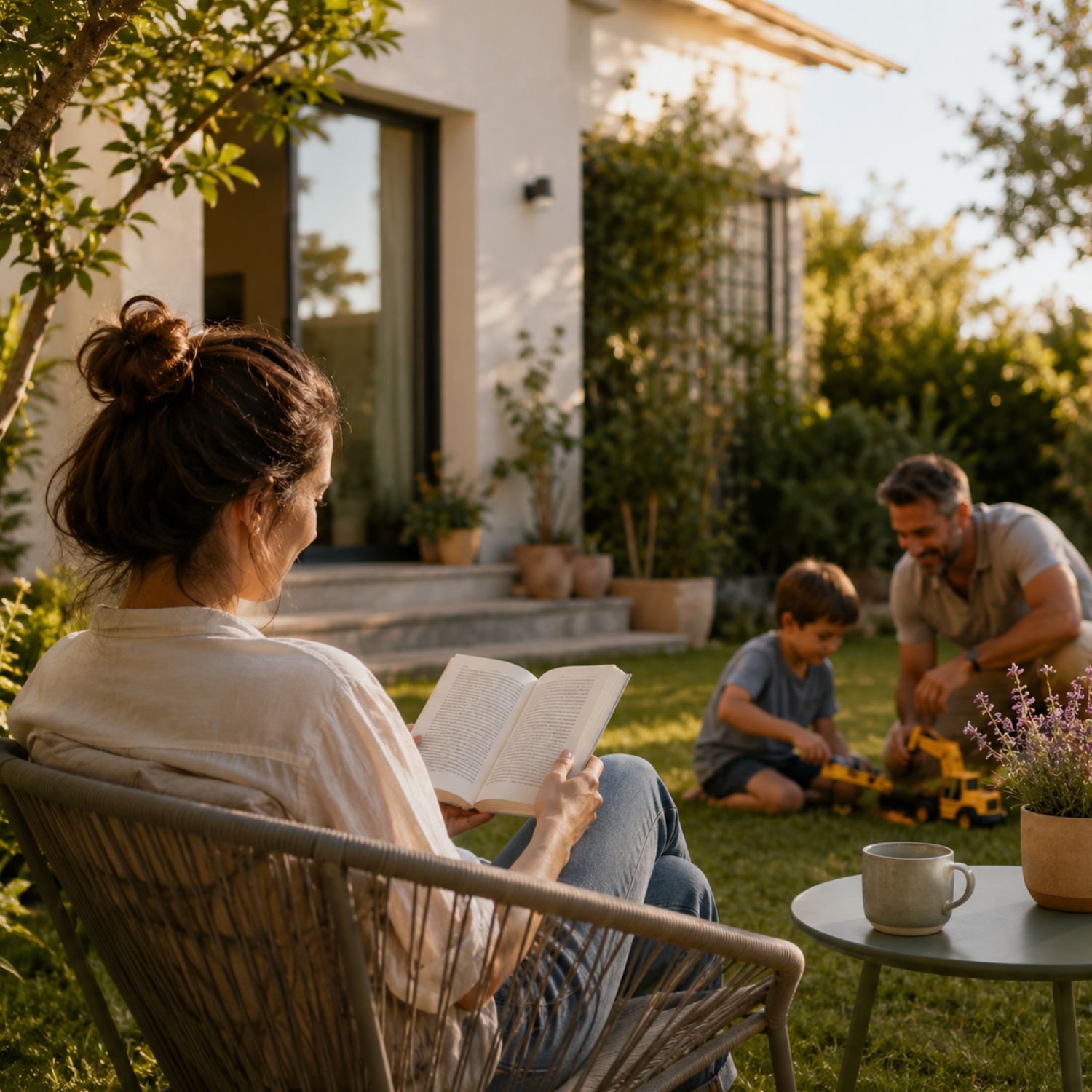 Familia en jardín